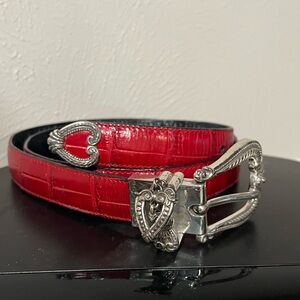 Brighton Red Leather Belt with Silver Buckle